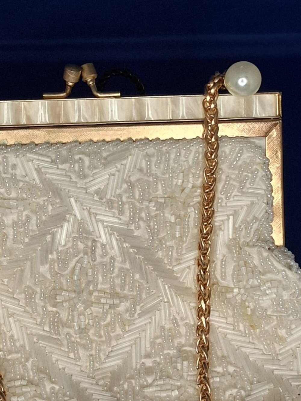 Vintage Sister Ernestine Beaded Evening Bag Pearl Accent Frame Clutch Hong Kong - Picture 5 of 10